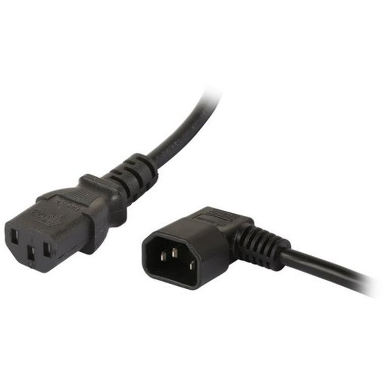 RackPower CM1CC500-PR - 10A C14 IEC Winkelstecker rechts auf 10A C13 IEC Buchse an 5m 1mm2 schwarzem Kabel.