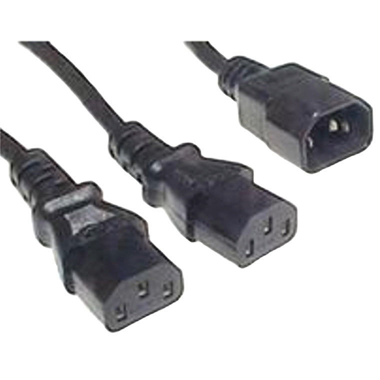 RackPower CM1CCC060 - 10A C14 IEC Stecker auf 2x 10A C13 IEC Buchsen an 0,6m 1mm2 schwarzem Kabel