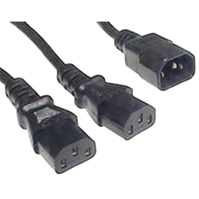 RackPower CM1CCC200 - 10A C14 IEC plug on 0.5m to 2x 10A C13 IEC sockets each on 1.5m. Total length 2m 1mm2 Black lead.