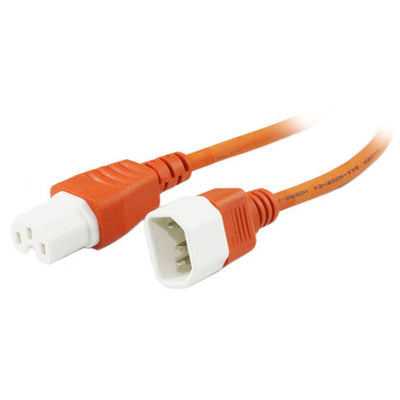 RackPower CM1CH100N - 10A C14 IEC plug to 10A C15 IEC 120 degree high temperature socket on 1m 1mm2 orange lead