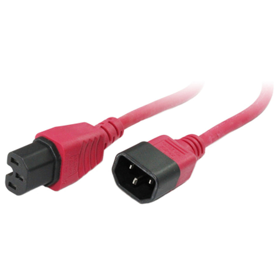 RackPower CM1CH150R - 10A C14 IEC-Stecker auf 10A C15 IEC-Hochtemperatur-120-Grad-Buchse an 1,5m 1mm2 rotem Gummikabel