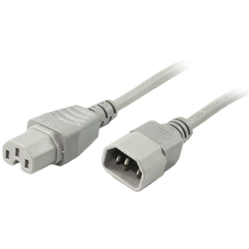RackPower CM1CH200GY - 10A C14 IEC plug to 10A C15 IEC 120Deg high temp socket on 2m 1mm2 Grey lead