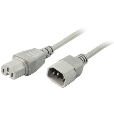 RackPower CM1CH200GY - 10A C14 IEC plug to 10A C15 IEC 120Deg high temp socket on 2m 1mm2 Grey lead