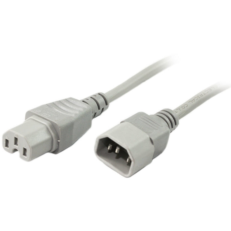 RackPower CM1CH200GY - 10A C14 IEC Stecker auf 10A C15 IEC 120° Hochtemperatur-Kupplung, 2m 1mm² Graues Kabel