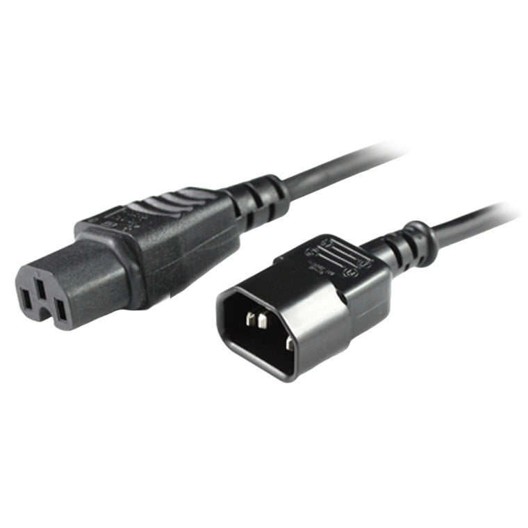 RackPower CM1CH300 - 10A C14 IEC Stecker auf 10A C15 IEC 120 Grad Hochtemperatur-Buchse an 3m 1mm2 schwarzem Gummi-Kabel