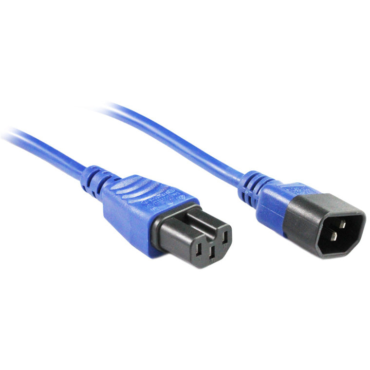 RackPower CM1CH300B - 10A C14 IEC Stecker auf 10A C15 IEC 120 Grad Hochtemperaturkupplung an 3m 1mm2 blauer Gummileitung
