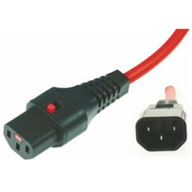RackPower CM1CK300R - 10A C14 IEC-Stecker auf IEC 10A C13 IEC-Lock-Buchse, 3 m, 1 mm2, rotes Kabel