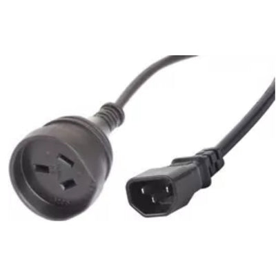 RackPower CM1CN040 - 10A C14 IEC plug to 10A 3 pin socket on 0.4m 1mm2 Black lead