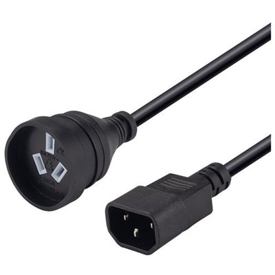 RackPower CM1CN050 - 10A C14 IEC plug to 10A 3 pin socket on 0.5m 1mm2 Black lead