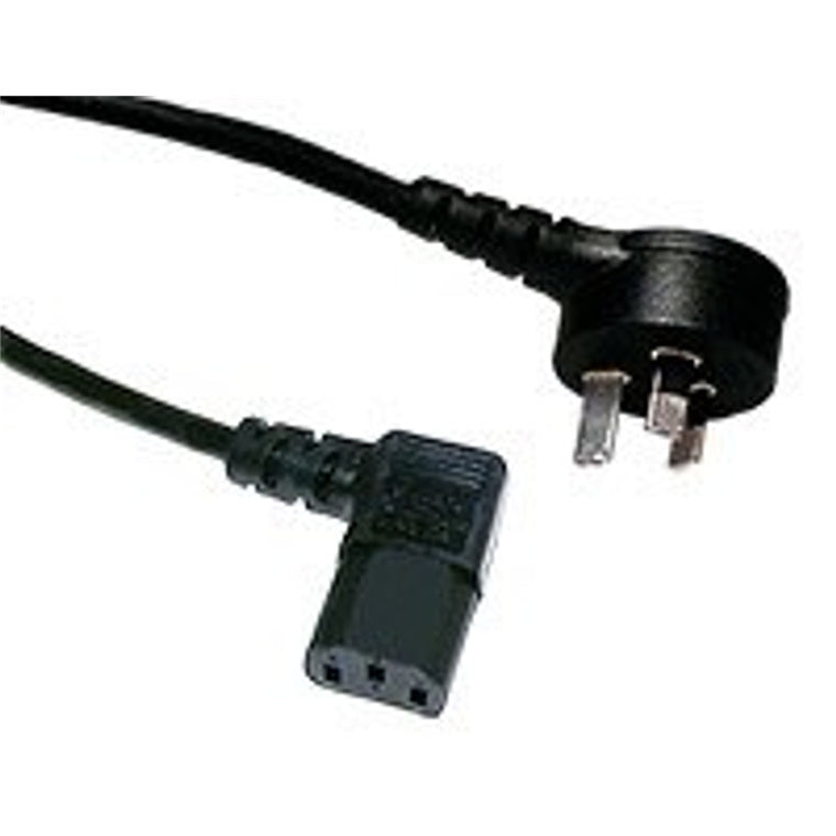 RackPower CM1NC200-PSSL - Stromkabel: 10A 3-poliger seitlicher Stecker auf 10A C13 IEC gewinkelte Buchse links, 2m 1mm2 schwarzes Kabel
