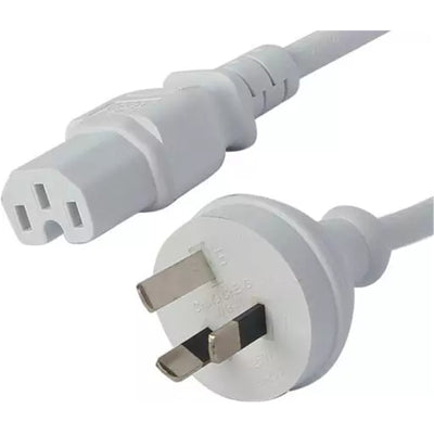 RackPower CM1NH100W - 10A 3 pin plug to 10A C15 IEC High Temp 120deg socket on 1m 1mm2 White rubber lead