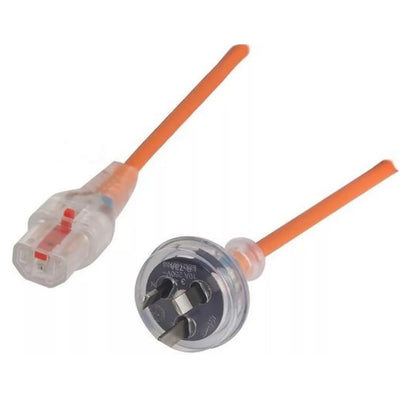 CM1NK100M - 10A 3-poliger klarer Stecker auf 10A C13 IEC-Lock schwarze Buchse an 1m 1mm2 orangefarbener Leitung