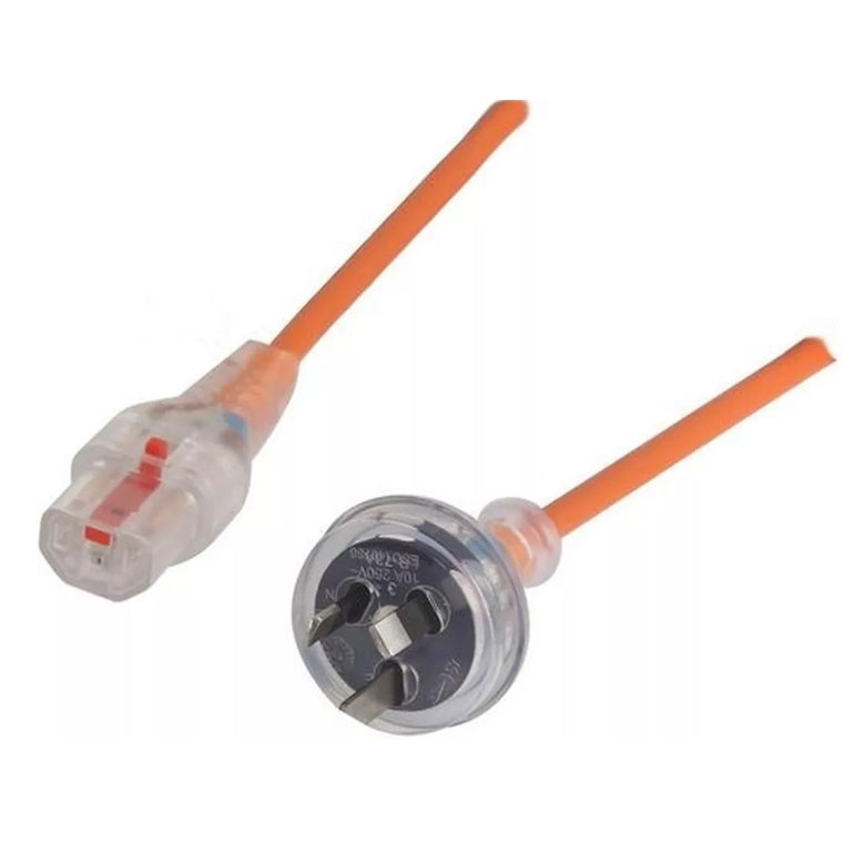 CM1NK500M - 10A 3-poliger transparenter Stecker auf 10A C13 IEC-Lock transparente Buchse an 5m 1mm² orangener Leitung