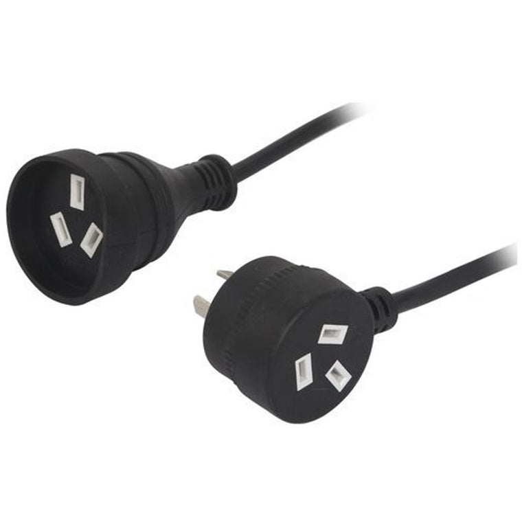 RackPower CM1NN100-PTP - 10A 3 pin Black tapon plug to 10A 3 pin Black socket on 1m 1mm2 Black lead