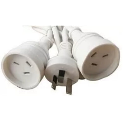 RackPower CM1NNN180W - Y Lead: 10A 3 pin plug on 1.4m to 2x 10A 3pin socket on 0.2m, total length 1.8m 1mm2 White lead
