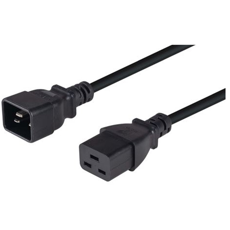 RackPower CM2CC500 - 16A Kaltgerätestecker (C20) auf 16A Kaltgerätebuchse (C19) auf 5m 1,5mm2 Schwarzes Kabel