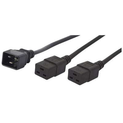 RackPower CM2CCC200 - 16A C20 IEC plug on 0.4m to 2x 16A C19 IEC sockets each on 1.6m, total length 2m 1.5mm2 black lead