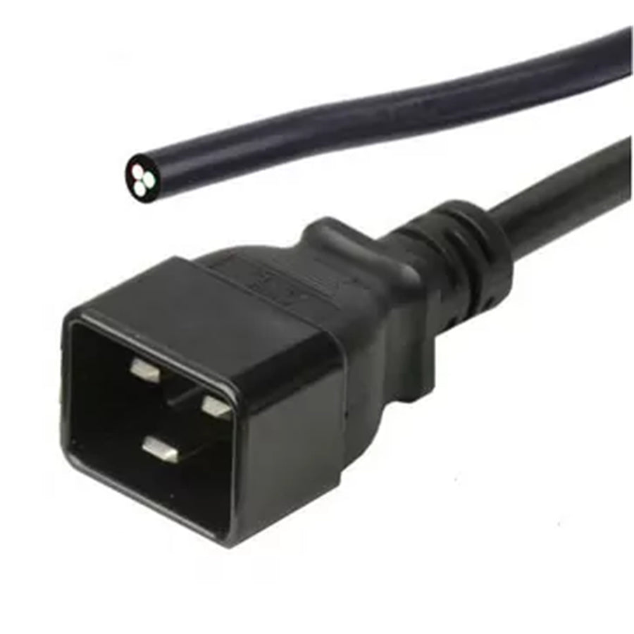 RackPower CM2CX100 - 16A C20 IEC Stecker auf offenes Kabelende an 1m 1.5mm2 schwarzem Kabel