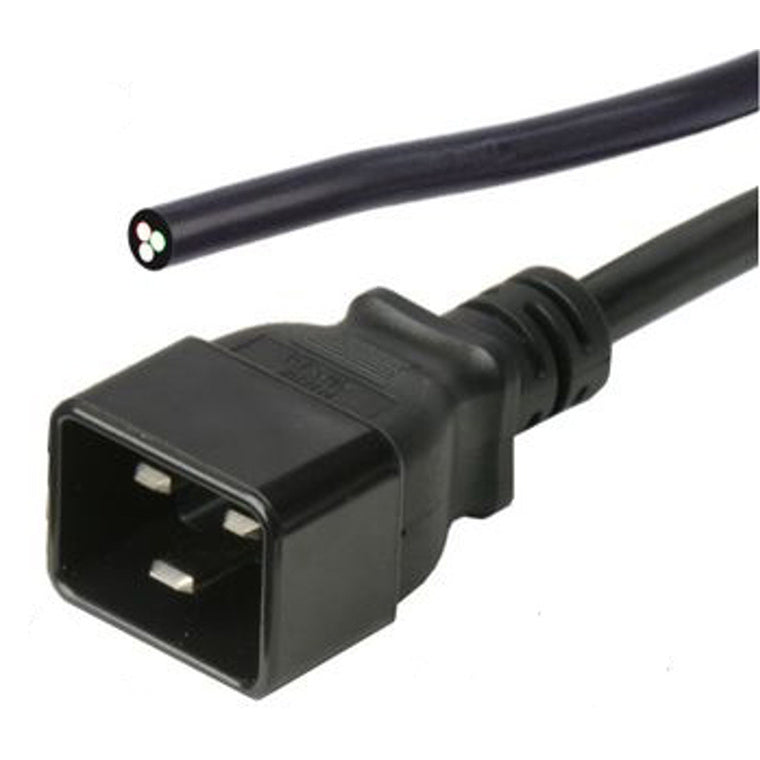 RackPower CM2CX200 - 16A C20 IEC-Stecker auf Kabelende, 2m, 1.5mm2, schwarze Leitung