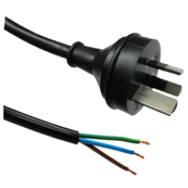 RackPower CM2NX300 - 15A 3-poliger Stecker auf offenes Ende an 3m 1,5mm² schwarzem Kabel