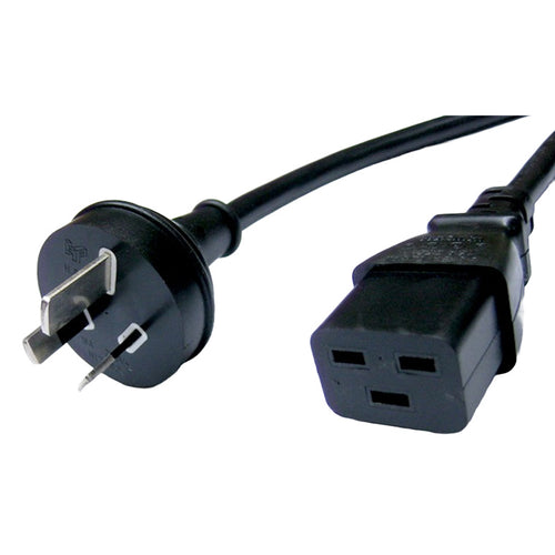 RackPower CM3NC1000-22 - 15A 3 pin plug to 16A C19 IEC socket on 10m 2.5mm2 black lead
