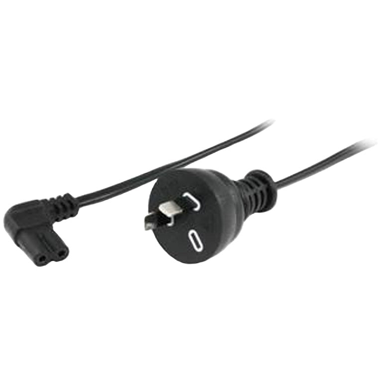 RackPower CM0NF300-SS - 10A 2-poliger Stecker auf C7 IEC-Kleeblattbuchse mit seitlichem Kabeleinlass an 3m 0.75mm2 schwarzem Kabel