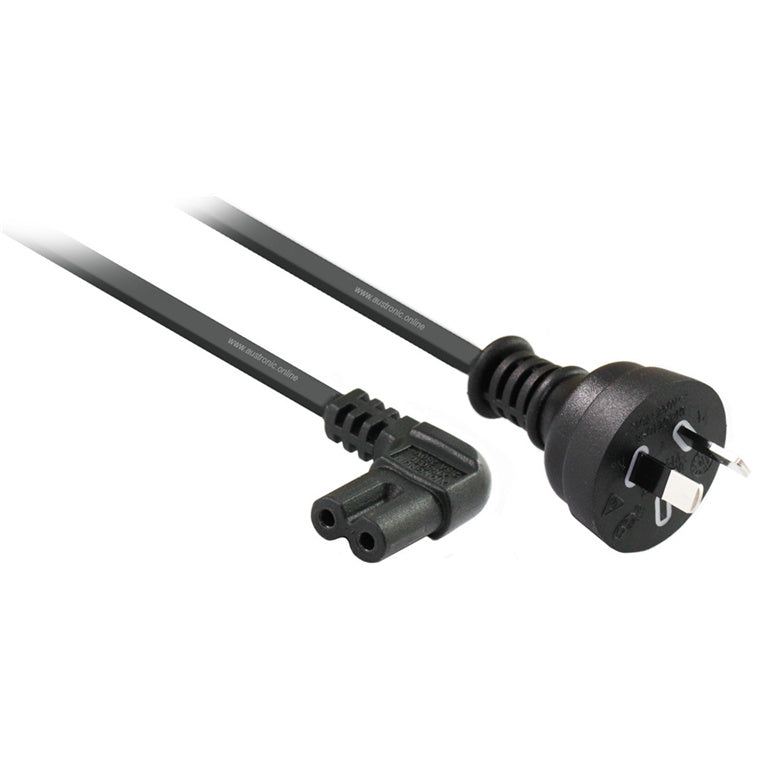 RackPower CM0NF300-SS - 10A 2-poliger Stecker auf C7 IEC-Kleeblattbuchse mit seitlichem Kabeleinlass an 3m 0.75mm2 schwarzem Kabel