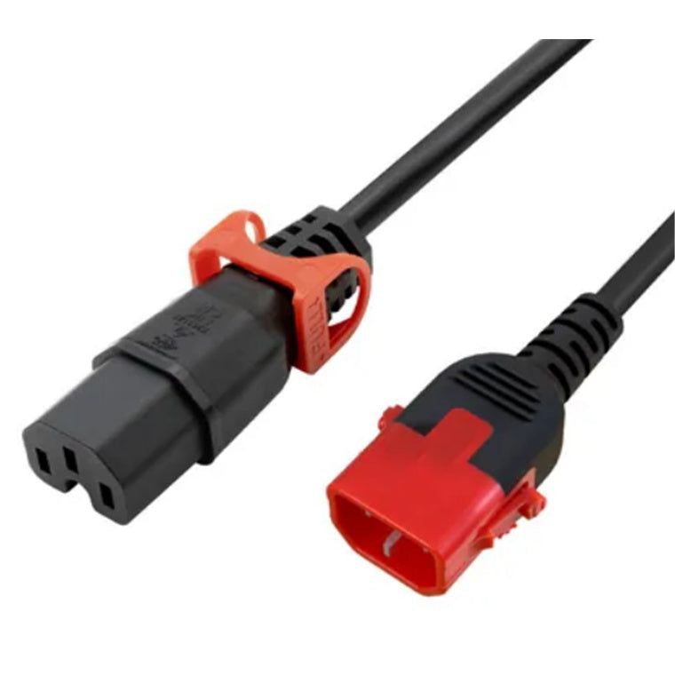 CM1KH200-K – 10A C14 IEC-Stecker auf 10A C15 IEC-Lock (Rear Pull)-Buchse an 2m 1mm² schwarzem Kabel