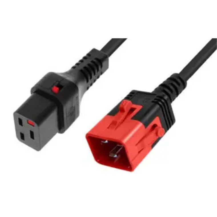 CM2KK300 - 16A C20 IEC Stecker auf 16A C19 IEC-Lock Buchse an 3m 1.5mm2 schwarzem Kabel