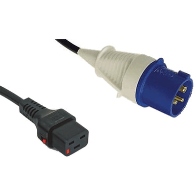 RackPower CM3EK300-22 - Power Lead: 16A IEC 60-309 IP44 plug to 16A C19 IEC-Lock socket on 3m 2.5mm2 Black lead