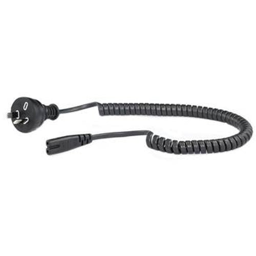 RackPower CM0NF200-LC - 10A 2 pin plug to C7 IEC Figure 8 socket on 2m 0.75mm2 Black curly lead.