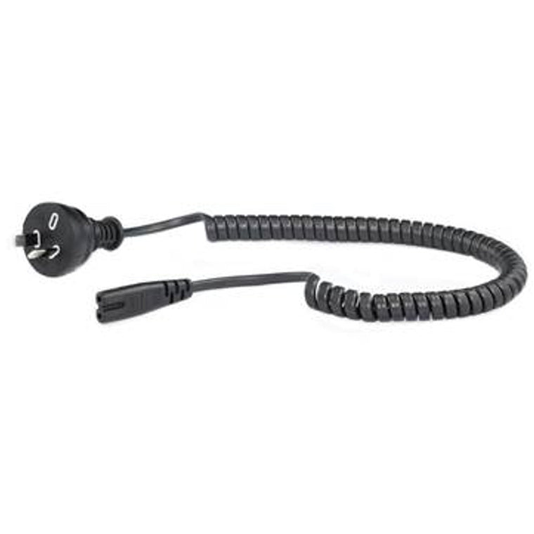 RackPower CM0NF200-LC - 10A 2-poliger Stecker auf C7 IEC Euro-8-Buchse an 2m 0,75mm2 schwarzer Spiralleitung.