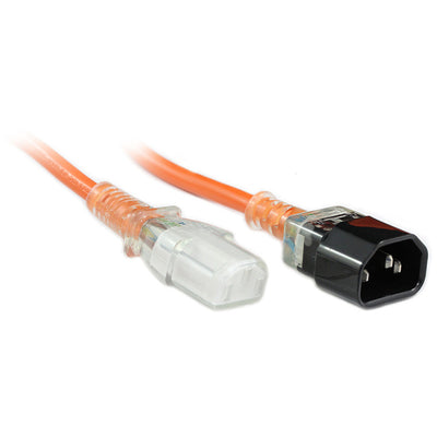 RackPower CM1CC030M - 10A C14 IEC Clear plug to 10A C13 IEC Clear socket on 0.3m 1mm2 Orange lead