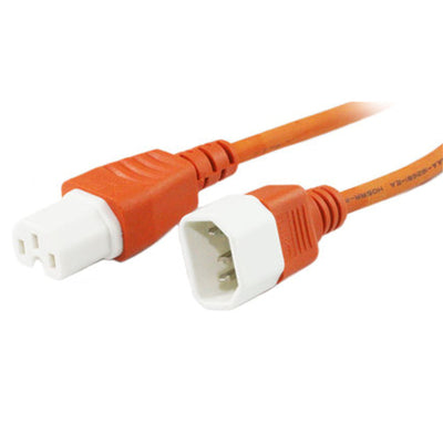 RackPower CM1CH050N - 10A C14 IEC plug to 10A C15 IEC 120 degree high temperature socket on 0.5m 1mm2 Orange rubber lead.