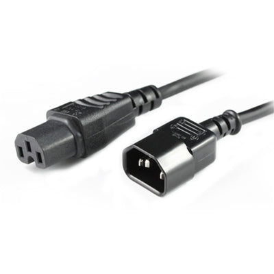 RackPower CM1CH1000 - 10A C14 IEC plug to 10A C15 IEC 120 degree high temperature socket on 10m 1mm2 Black rubber lead