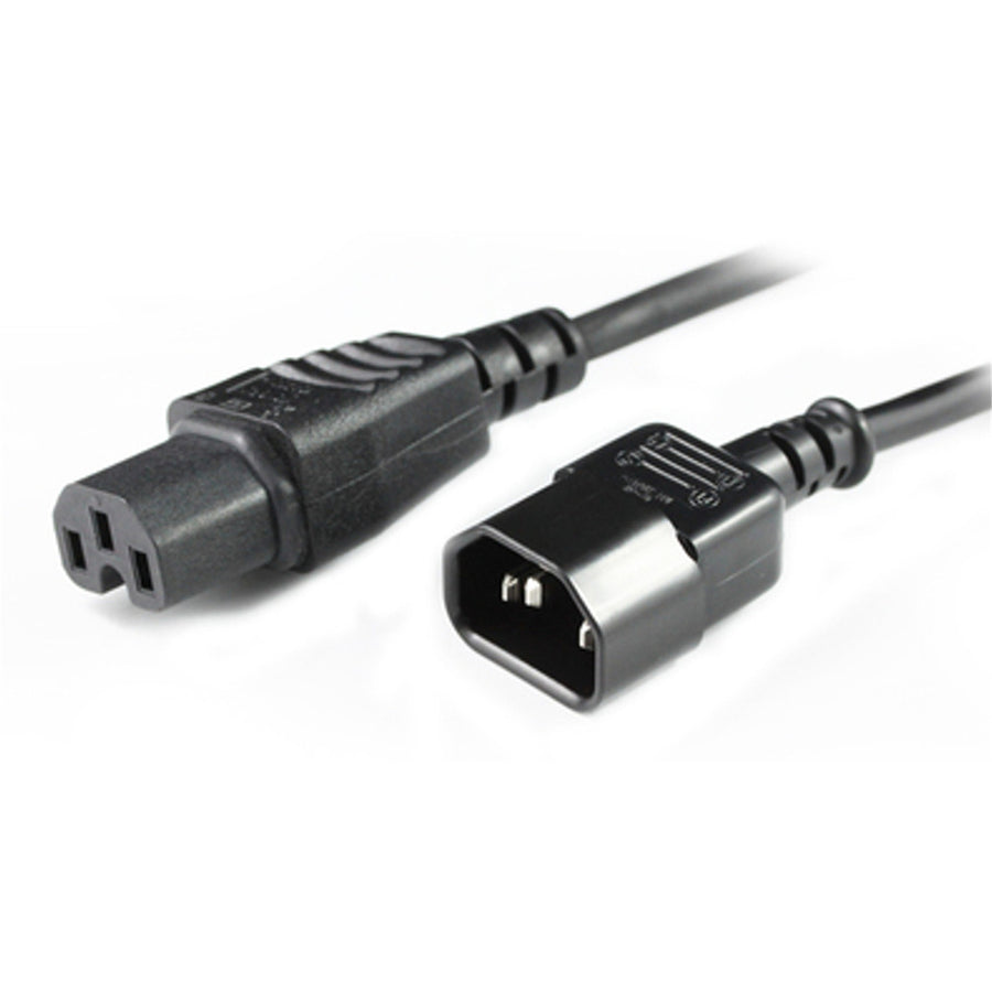 RackPower CM1CH1000 - 10A C14 IEC-Stecker auf 10A C15 IEC 120 Grad Hochtemperatur-Buchse an 10m 1mm2 schwarzer Gummileitung