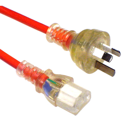 RackPower CM1NC750M - 10A 3 pin Clear plug to 10A C13 IEC Clear socket on 7.5m 1mm2 Orange lead