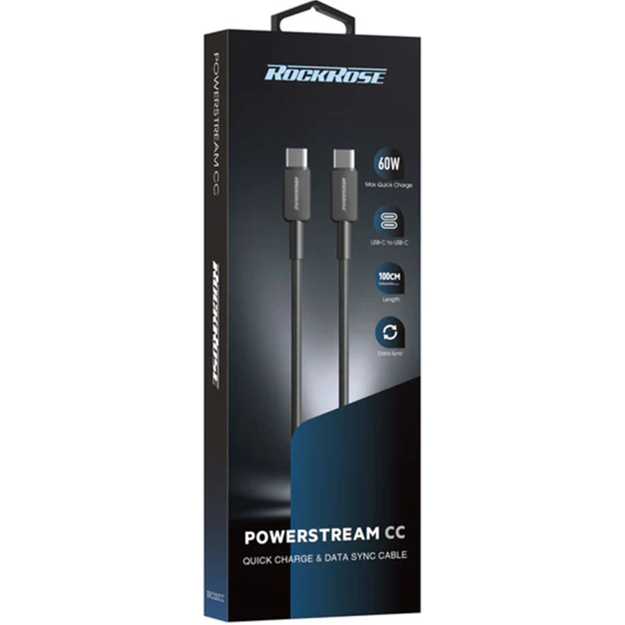 RockRose Powerstream  60W - 3A USB-C to USB-C Cable - 1m
