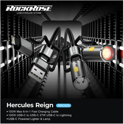RockRose Hercules Reign 100W 6-in-1 Charging Cable - 1m