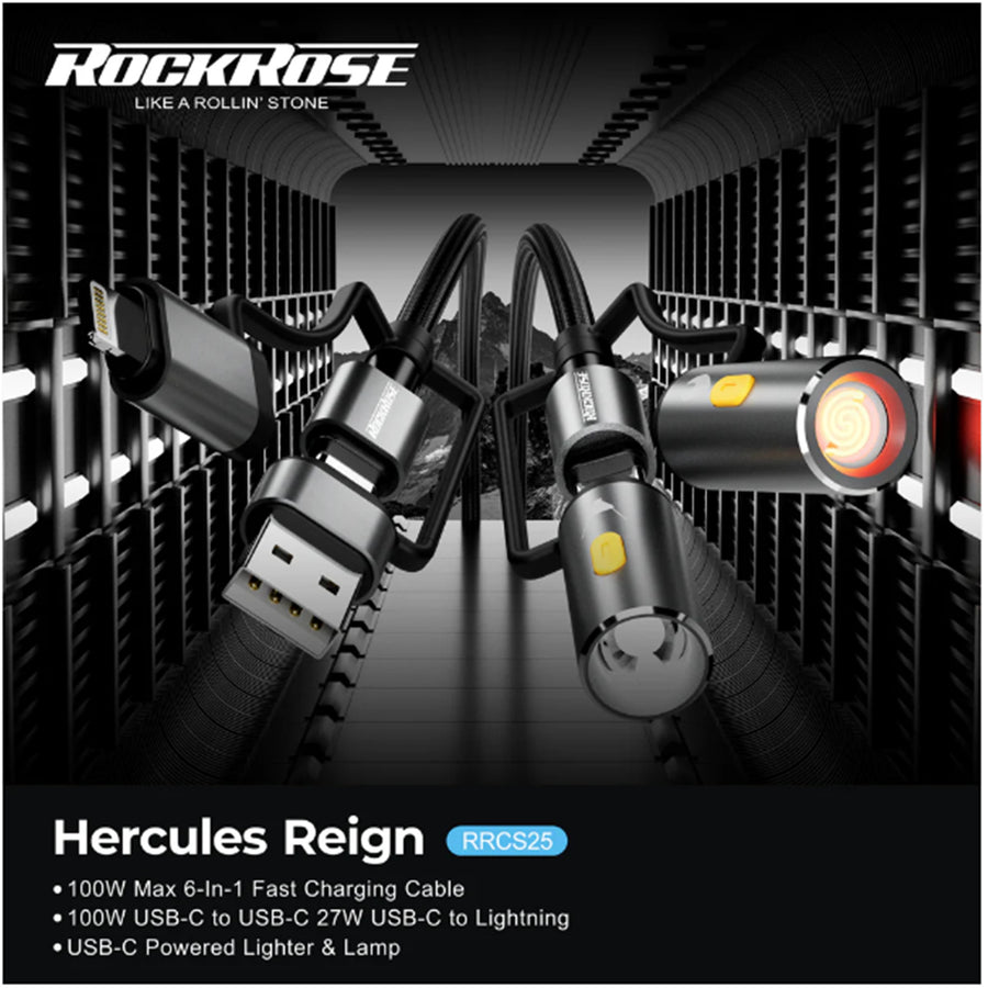 RockRose Hercules Reign 100W 6-in-1 Charging Cable - 1m