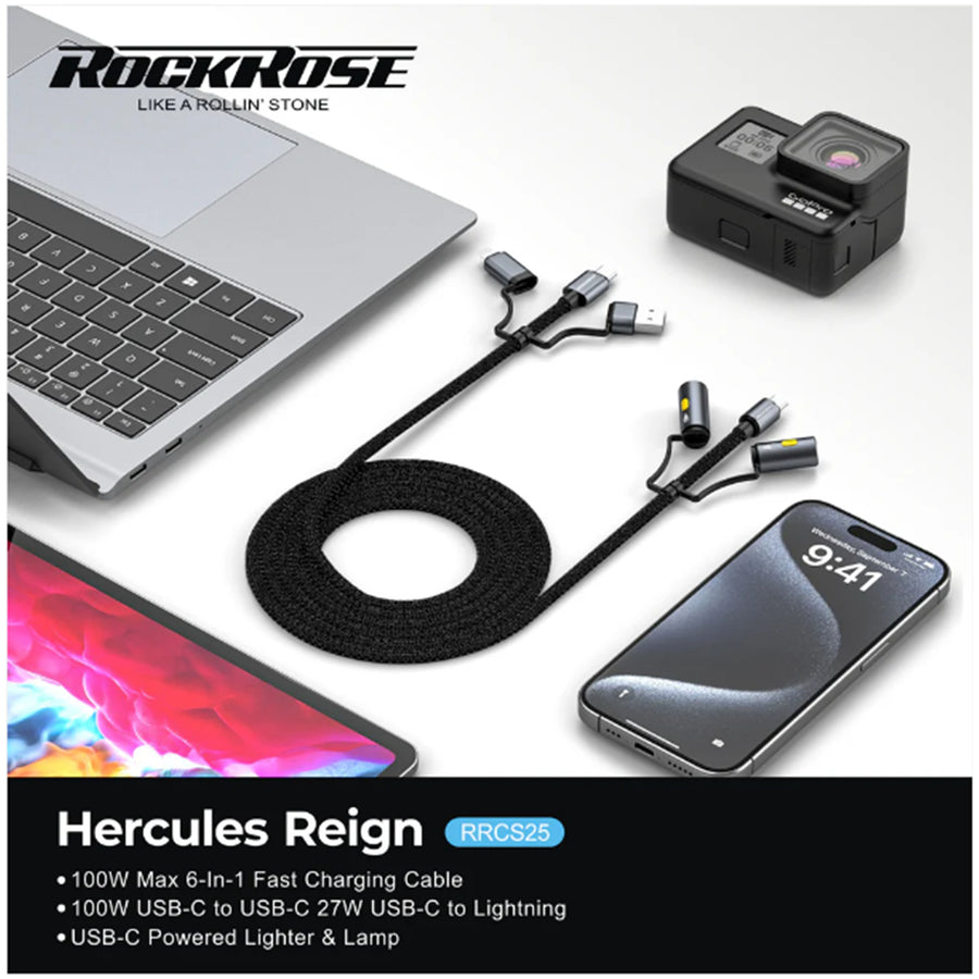 RockRose Hercules Reign 100W 6-in-1 Charging Cable - 1m