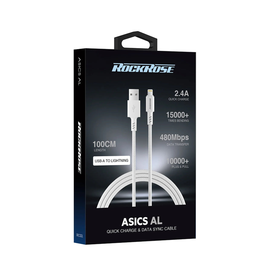 RockRose Asics AL  USB-A to Lightning Cable - 1m - Light Grey