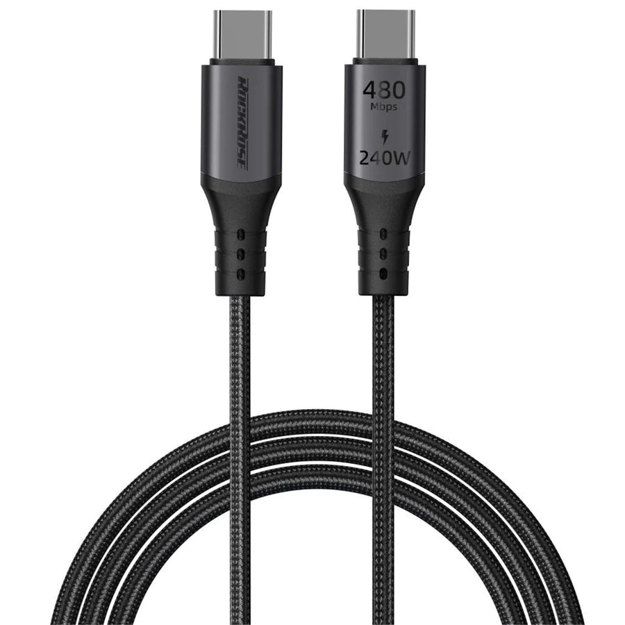 RockRose Powerline Pro Max 240W USB-C to USB-C Cable - 1m - Dark Grey