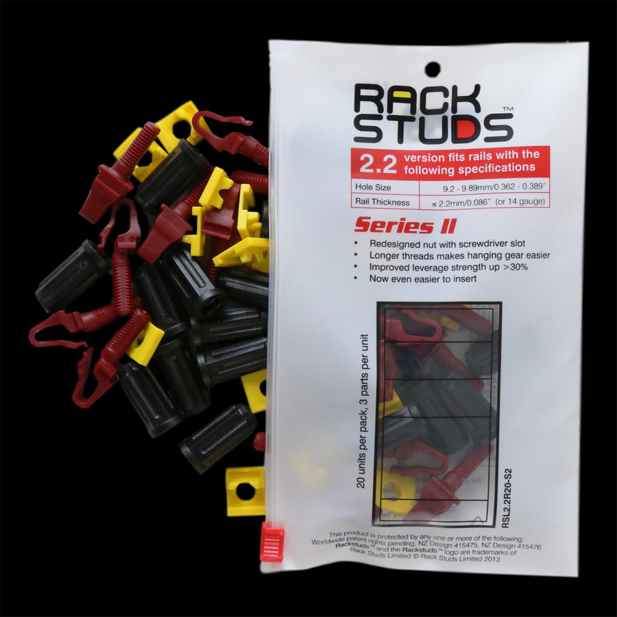 RACKSTUDS RSL220 - Series II 20-pack Maroon Smart Rack Mounting System. Replacement for Cage Nuts