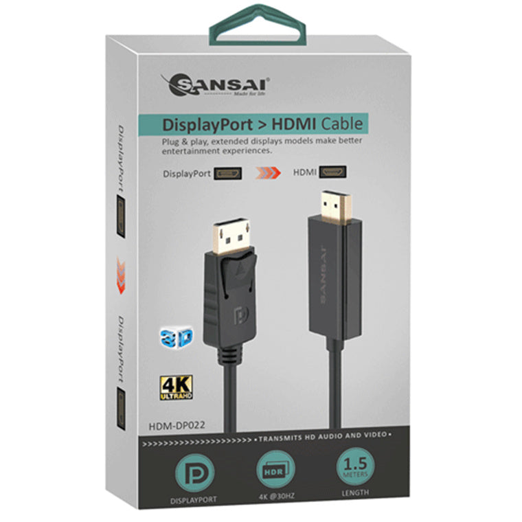 Sansai HDM-DP022 DP to HDMI Cable. 1.5m