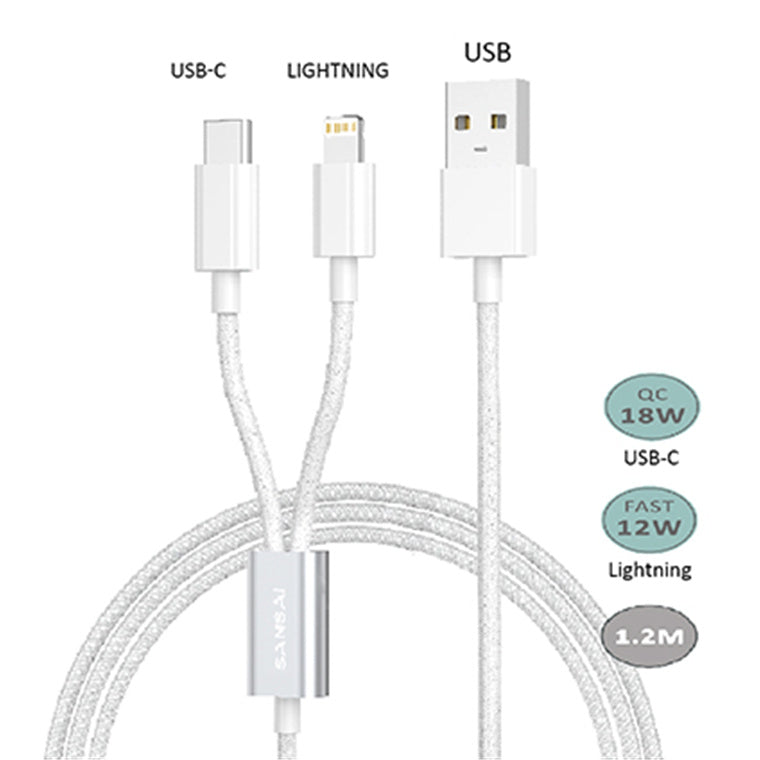 Sansai  IPH-0931B  USB-A to USB-C / Lightning Cable - 1.2m - White
