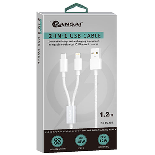 Sansai  IPH-0931B  USB-A to USB-C / Lightning Cable - 1.2m - White