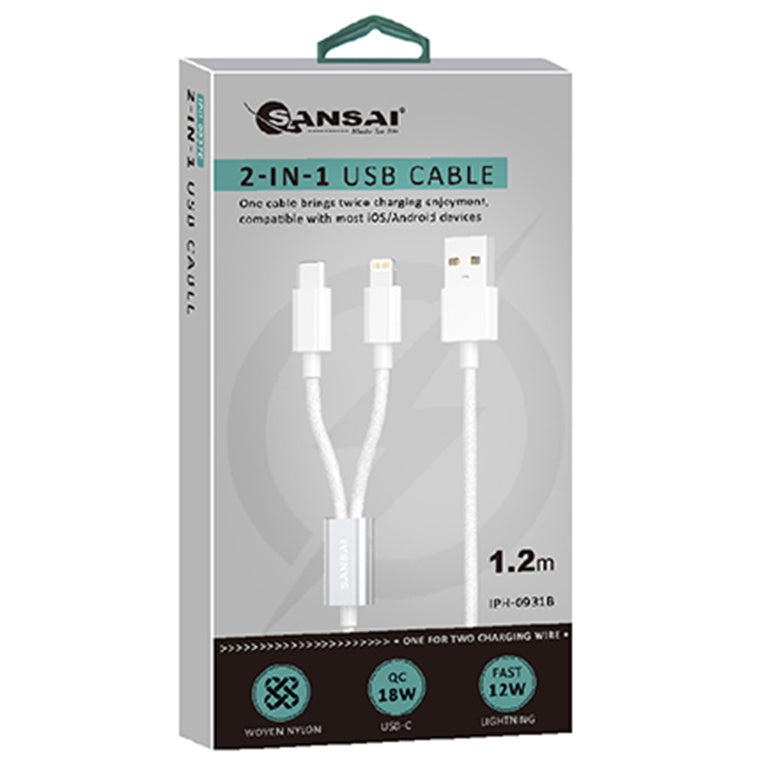Sansai  IPH-0931B  USB-A to USB-C / Lightning Cable - 1.2m - White
