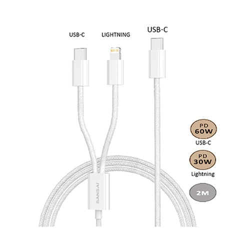 Sansai  IPH-0937E  USB-C to USB-C / Lightning Cable - 2m - White