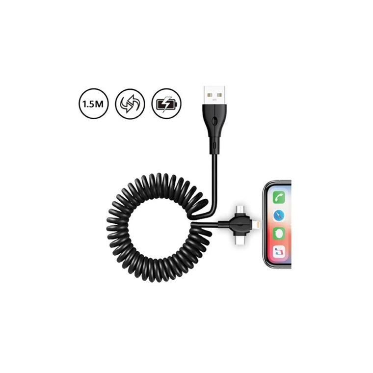 Sansai  IPH-0906C  3-IN-1 Coiled Charging Cable - Coiled